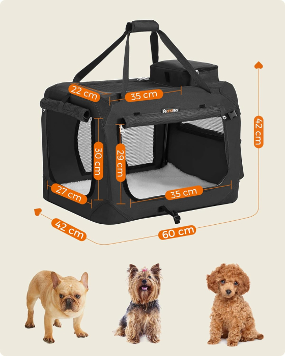 Geanta transport animale de companie, pliabila, din material textil, marime M, 60x42x42cm, negru [4]