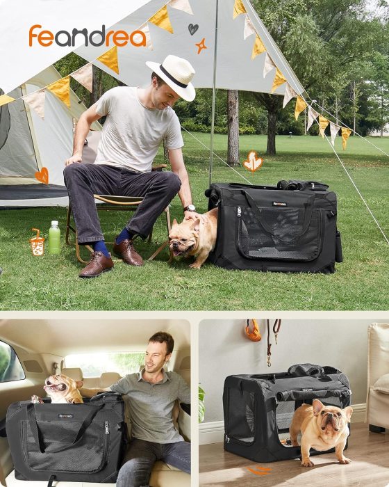 Geanta transport animale de companie, pliabila, din material textil, marime M, 60x42x42cm, negru [2]