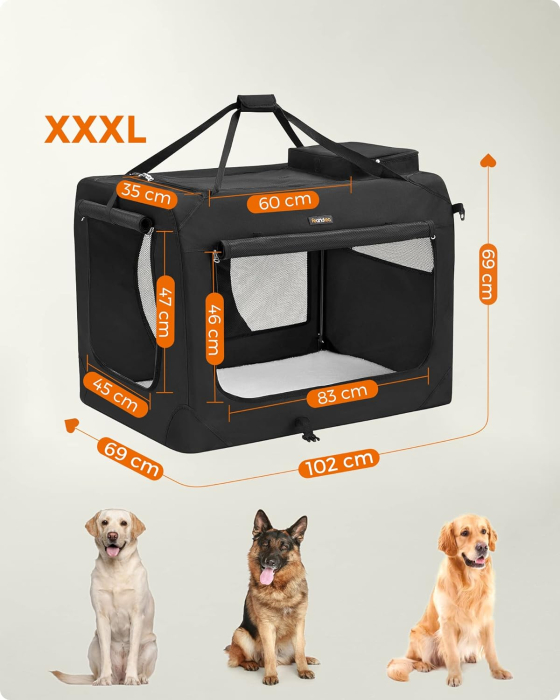FEANDREA Geanta transport animale de companie, pliabila, din material textil, marime XXL, 102x69x69cm, negru [3]