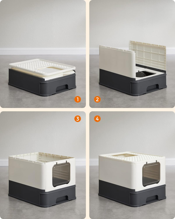 FEANDREA Litiera pentru pisici cu capac, tava extensibila, pentru pisici de pana la 15 kg, 54x43x38cm, bej negru [9]