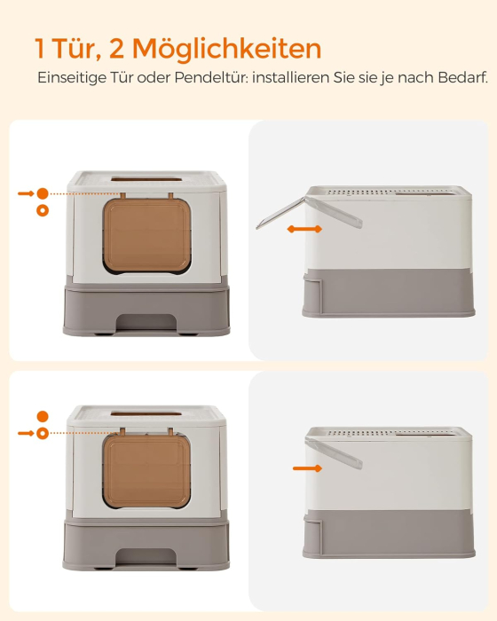 Litiera pisici cu capac tava extensibila maxim 15 kg, 54x43x38 cm, design igienic, gri [8]