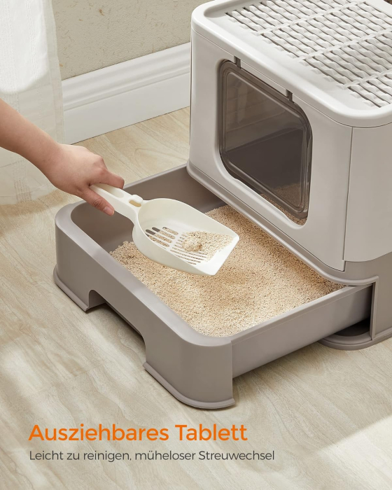 FEANDREA Litiera pentru pisici cu capac, tava extensibila, pentru pisici de pana la 15 kg, 54x43x38cm, gri [3]