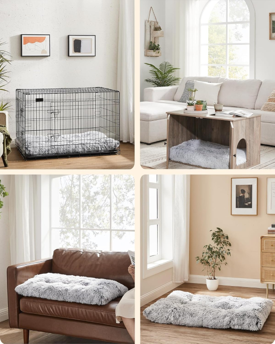 FEANDREA Pat pufos pentru caini de dimensiune mare, captuseala moale cu fir lung, lavabil la masina, 122x74 cm, gri deschis [5]