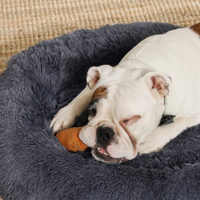 FEANDREA Pat pufos pentru caini si pisici, cu husa detasabila, lavabila, plus moale cu fir lung, 80 cm, gri inchis [7]