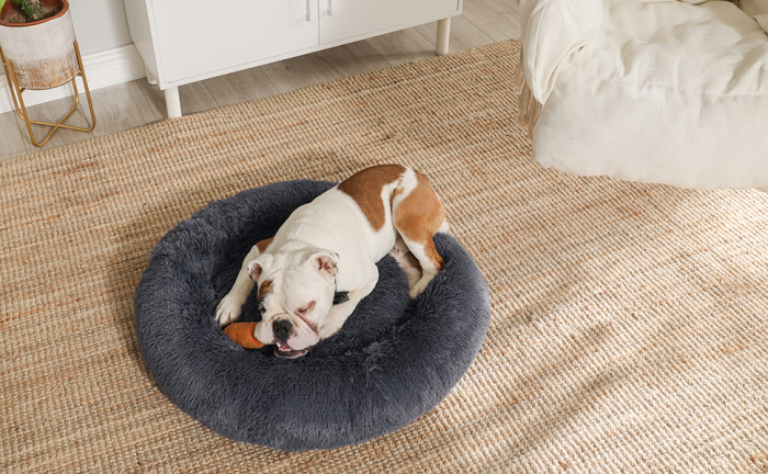 FEANDREA Pat pufos pentru caini si pisici, cu husa detasabila, lavabila, plus moale cu fir lung, 80 cm, gri inchis [2]