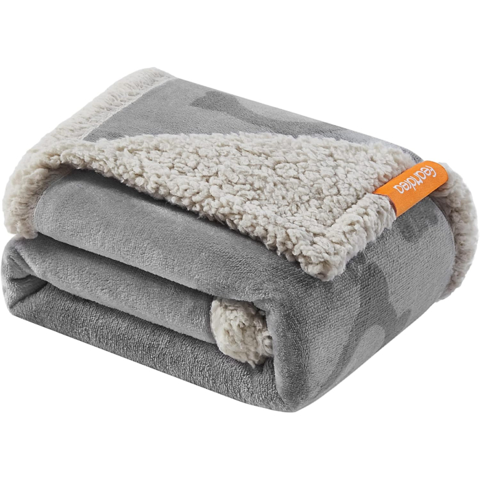FEANDREA Patura impermeabila pentru caini si pisici, fleece dublu, 101x73 cm, gri [1]