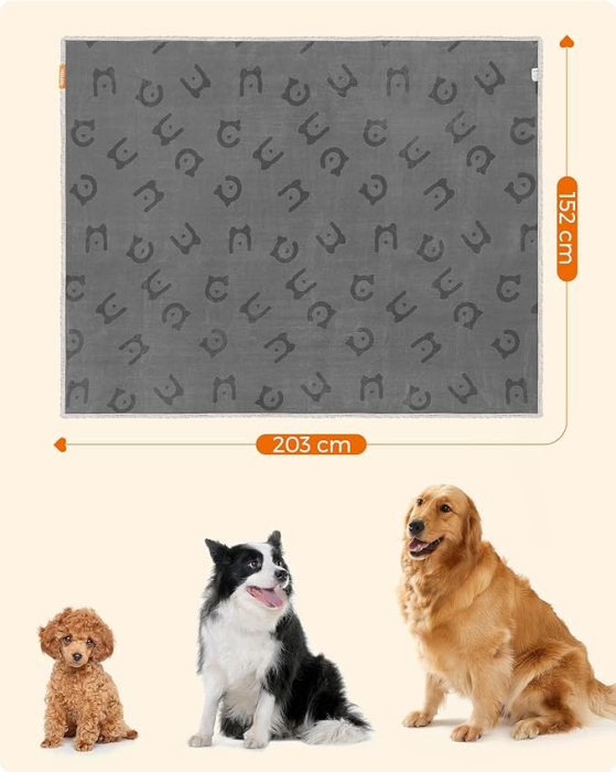 FEANDREA Patura impermeabila XXL pentru caini, fleece si flanel, fata dubla, 203x152 cm, gri [6]
