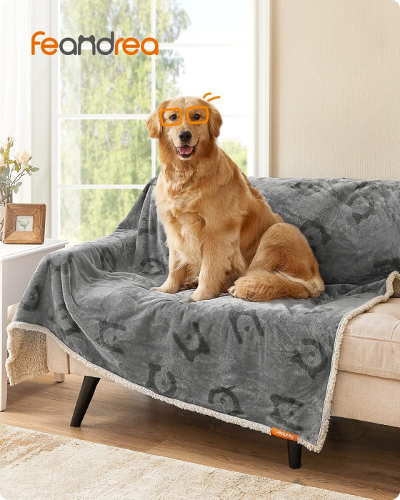 FEANDREA Patura impermeabila XXL pentru caini, fleece si flanel, fata dubla, 203x152 cm, gri [7]