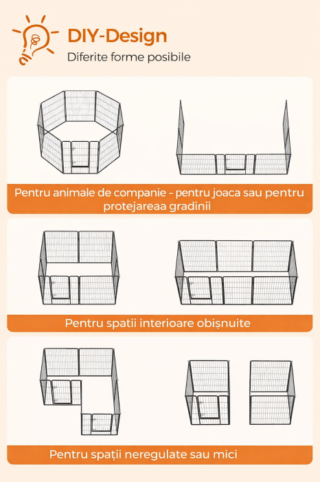 Tarc metalic pentru animale, 8 panouri modulare, utilizare interior sau exterior, 160x160x100 cm, negru [2]