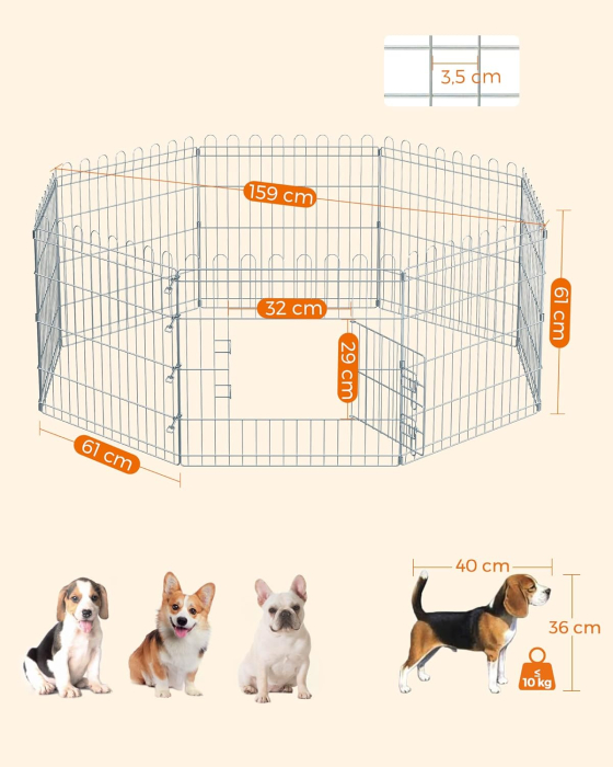 Tarc pliabil din otel pentru animale 8 panouri, modular patrat sau octogon, 159x159x61 cm, argintiu [4]