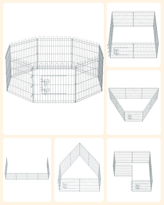 Tarc pliabil din otel pentru animale 8 panouri, modular patrat sau octogon, 159x159x61 cm, argintiu [5]