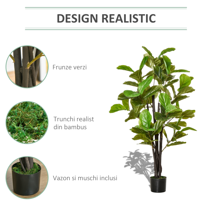  Ficus Artificial 130 cm de Interior si Exterior, Planta Artificiala cu efect Realist cu 78 de Frunze [4]