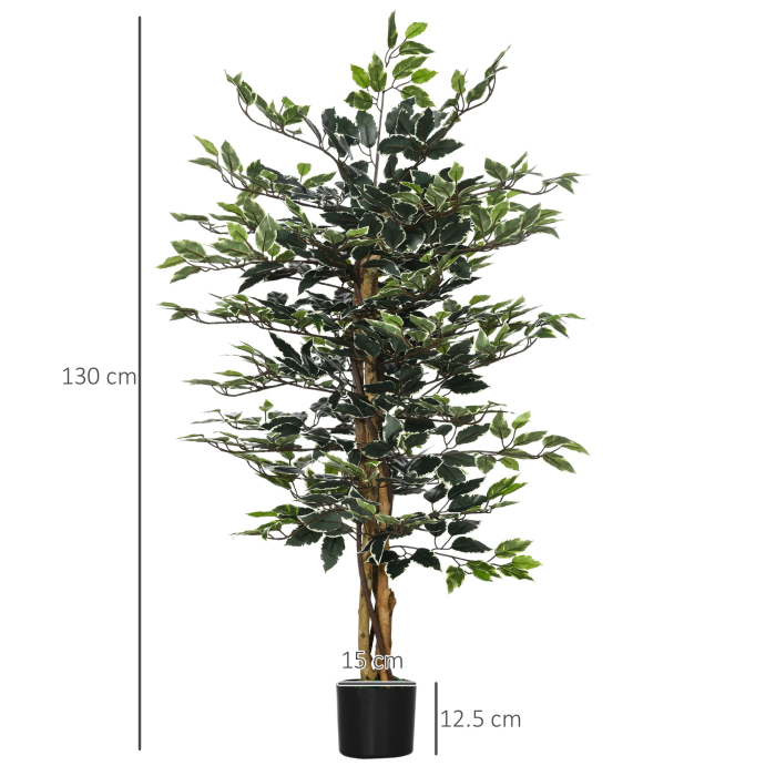  Ficus artificial in ghiveci cu 702 frunze multicolore, Plante artificiale pentru interior si exterior, pentru decorarea casei, biroului, camerei de zi, 130 cm [3]