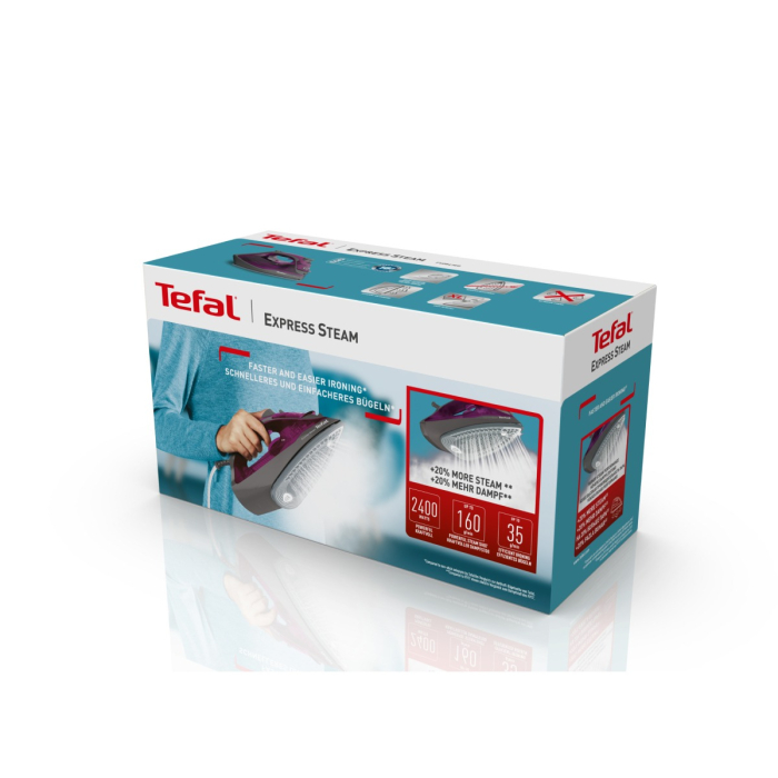 Fier de calcat cu abur Tefal Express Steam FV2847E0, 2400 W, jet de abur 160 g/min, abur variabil 0-35 g/min, rezervor apa 270 ml, talpa ceramica Ceri [6]