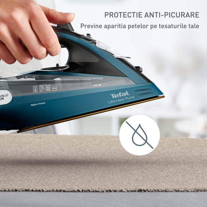 Fier de calcat cu aburi Tefal Ultimate Pure FV9851E0, 3200W, jet de abur 300 g/min, abur variabil 60 g/min, rezervor apa 350 ml, talpa Durilium Air [3]