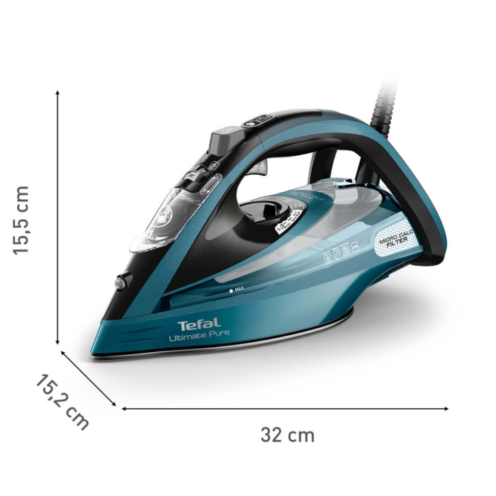 Fier de calcat cu aburi Tefal Ultimate Pure FV9851E0, 3200W, jet de abur 300 g/min, abur variabil 60 g/min, rezervor apa 350 ml, talpa Durilium Air [9]