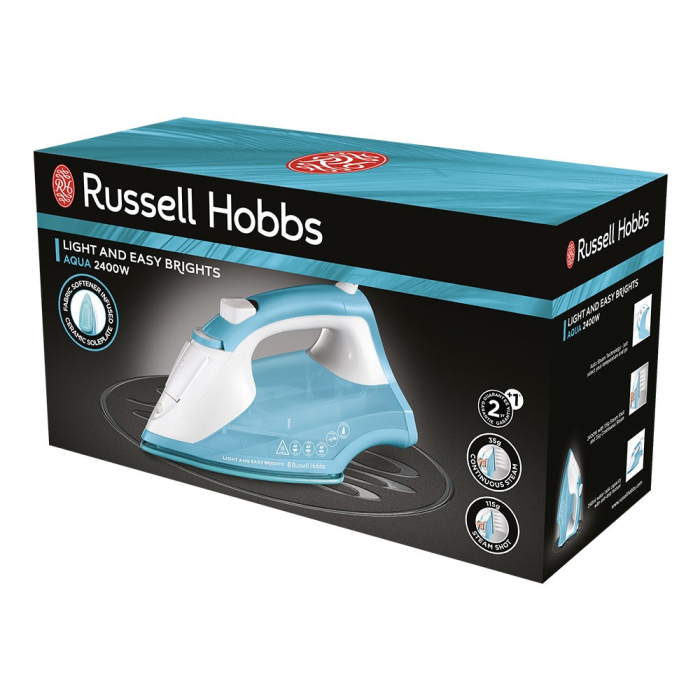 Fier de calcat Russell Hobbs Light & Easy Brights, talpa ceramica cu balsam, abur 115g, abur continuu 35g, albastru [4]