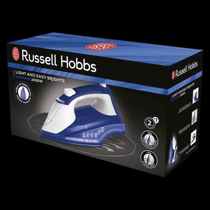 Fier de calcat Russell Hobbs Light & Easy Brights, talpa ceramica cu balsam, abur 115g, abur continuu 35g, safir [4]