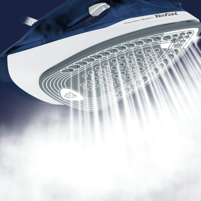 Fier de calcat Tefal Express Steam FV2838E0, 2400W, jet de abur 180 g/min, abur variabil 40 g/min, 270 ml, functie anti-calcar, alb/albastru [5]