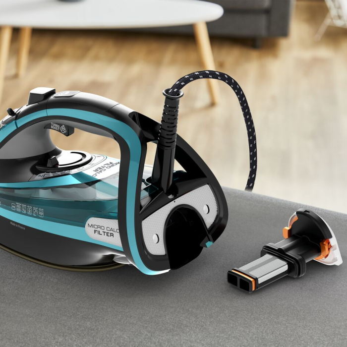 Fier de calcat Tefal FV9844E0 Ultimate Pure, 3200 W, Talpa Durilium AirGlide Autoclean, jet de aburi 250gr/min, Micro-Calc Filter 2in1, Negru/Bleu [4]