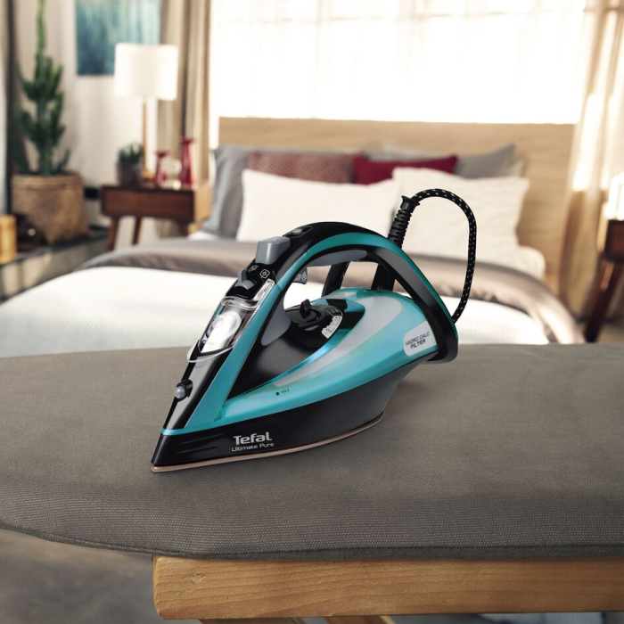 Fier de calcat Tefal FV9844E0 Ultimate Pure, 3200 W, Talpa Durilium AirGlide Autoclean, jet de aburi 250gr/min, Micro-Calc Filter 2in1, Negru/Bleu [6]
