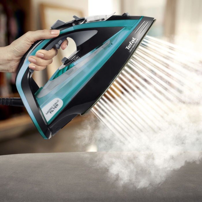 Fier de calcat Tefal FV9844E0 Ultimate Pure, 3200 W, Talpa Durilium AirGlide Autoclean, jet de aburi 250gr/min, Micro-Calc Filter 2in1, Negru/Bleu [3]