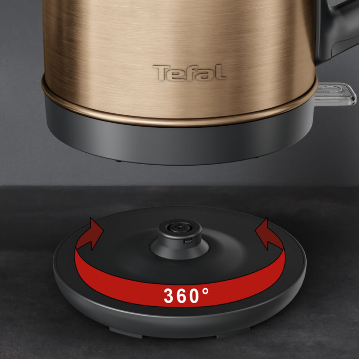 Fierbator apa Tefal Coppertinto KI280G10, 2400W, 1.7L, filtru anticalcar, inox, indicator nivel apa, baza rotativa 360°, negru & maro [9]