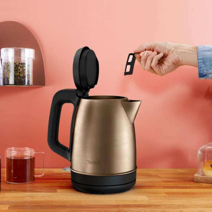 Fierbator apa Tefal Coppertinto KI280G10, 2400W, 1.7L, filtru anticalcar, inox, indicator nivel apa, baza rotativa 360°, negru & maro [10]