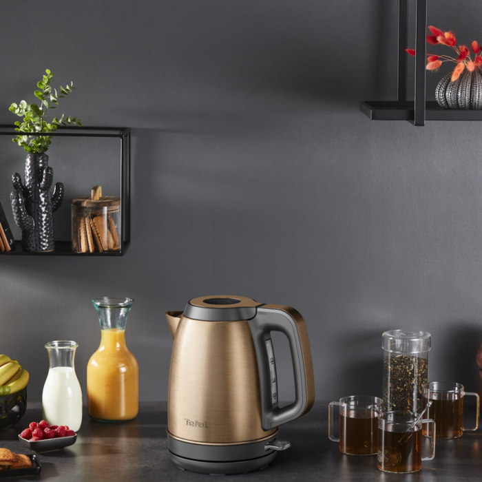 Fierbator apa Tefal Coppertinto KI280G10, 2400W, 1.7L, filtru anticalcar, inox, indicator nivel apa, baza rotativa 360°, negru & maro [3]