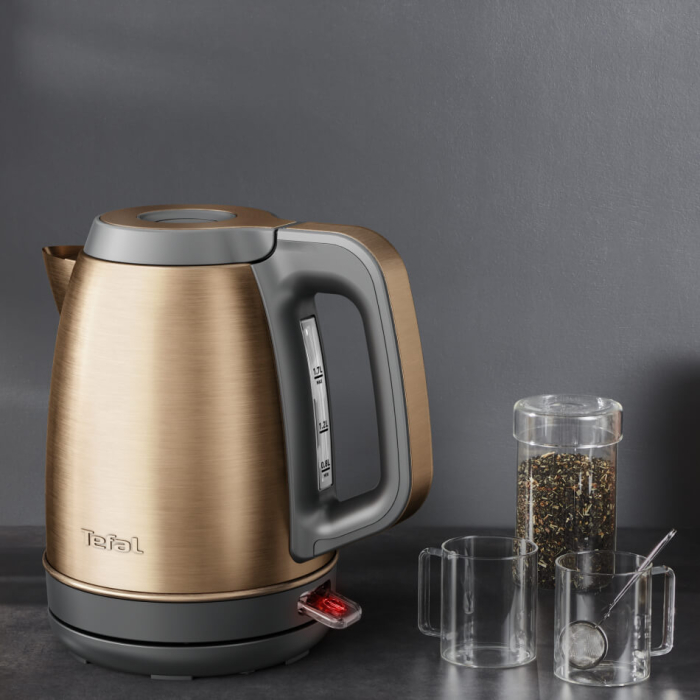 Fierbator apa Tefal Coppertinto KI280G10, 2400W, 1.7L, filtru anticalcar, inox, indicator nivel apa, baza rotativa 360°, negru & maro [2]