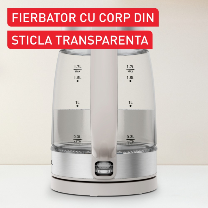 Fierbator apa Tefal KI605B30, 2200W, 1.7L, vas din sticla cu gradatii, iluminare ambientala, filtru detasabil, functie oprire automata, gri [5]