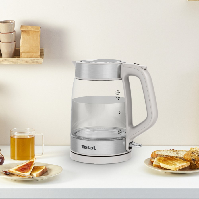 Fierbator apa Tefal KI605B30, 2200W, 1.7L, vas din sticla cu gradatii, iluminare ambientala, filtru detasabil, functie oprire automata, gri [16]