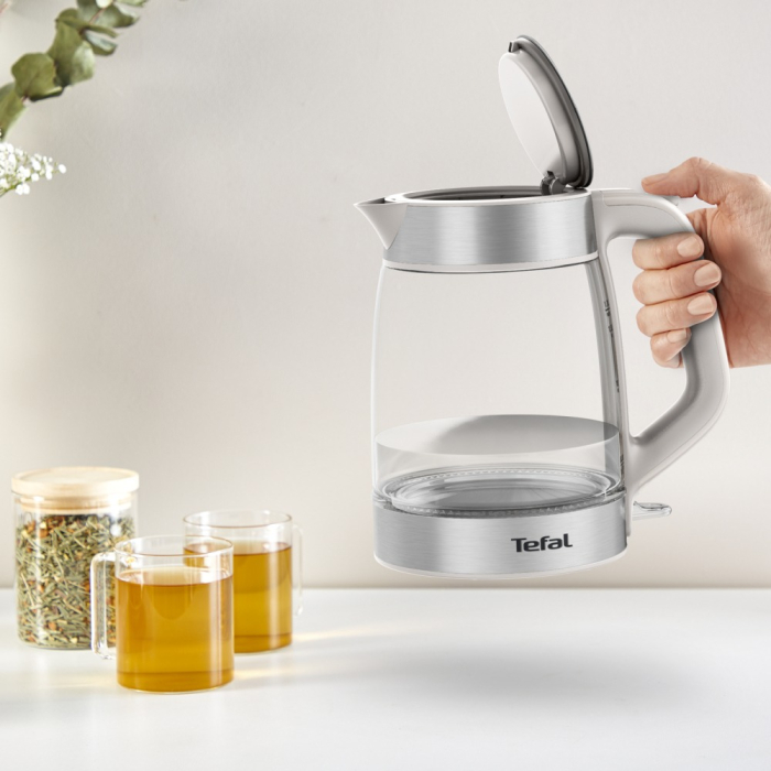 Fierbator apa Tefal KI605B30, 2200W, 1.7L, vas din sticla cu gradatii, iluminare ambientala, filtru detasabil, functie oprire automata, gri [12]