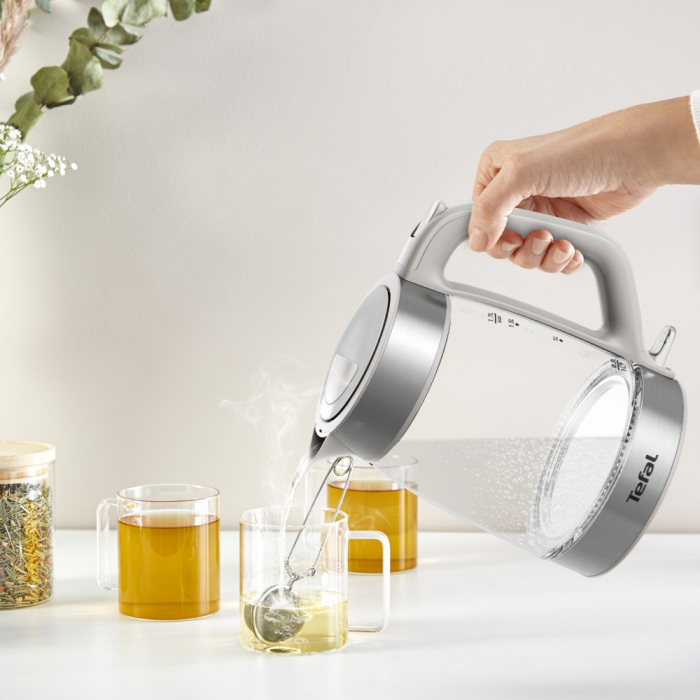 Fierbator apa Tefal KI605B30, 2200W, 1.7L, vas din sticla cu gradatii, iluminare ambientala, filtru detasabil, functie oprire automata, gri [17]