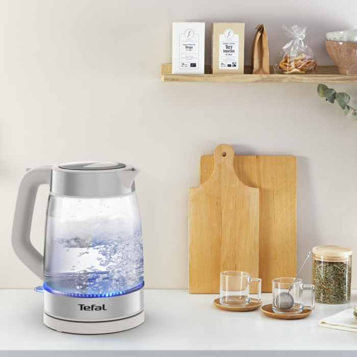 Fierbator apa Tefal KI605B30, 2200W, 1.7L, vas din sticla cu gradatii, iluminare ambientala, filtru detasabil, functie oprire automata, gri [13]