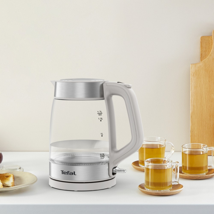 Fierbator apa Tefal KI605B30, 2200W, 1.7L, vas din sticla cu gradatii, iluminare ambientala, filtru detasabil, functie oprire automata, gri [18]