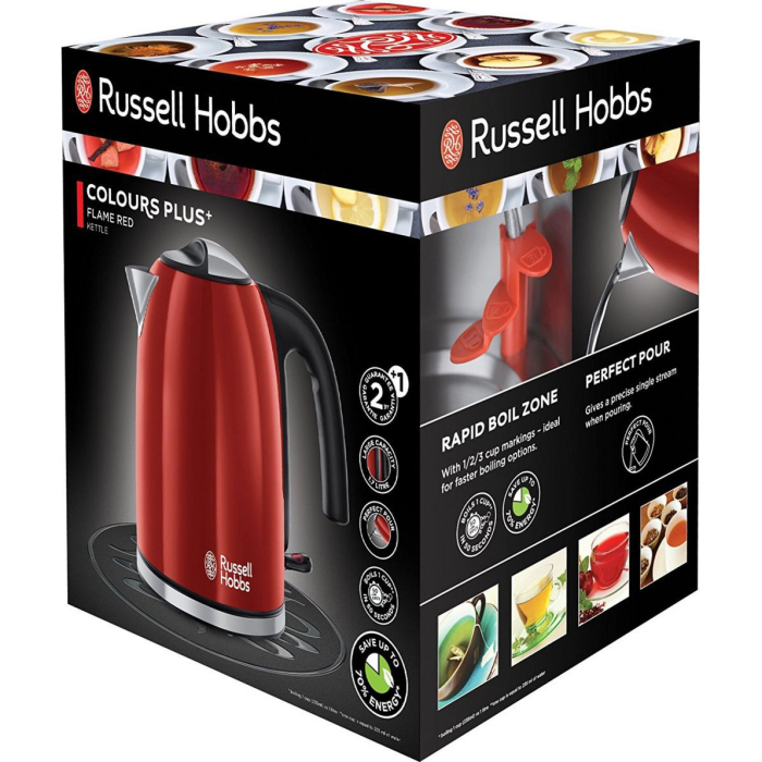 Fierbator Russell Hobbs Colours Plus+, 1.7L, 2400W, filtru calcar detasabil, indicator nivel apa, rosu [6]