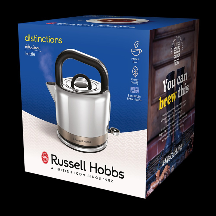 Fierbator Russell Hobbs Distinctions, 1.7L, 2400W, design premium, filtru calcar detasabil, baza 360°, titan [6]