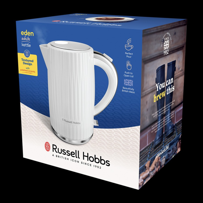 Fierbator Russell Hobbs Eden, 1.7L, 2400W, design modern, filtru calcar, indicator nivel apa, alb [2]
