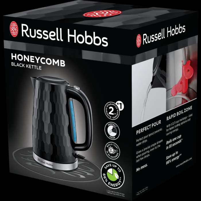 Fierbator Russell Hobbs Honeycomb, 1.7L, 2400W, design fagure, filtru calcar detasabil, negru [4]