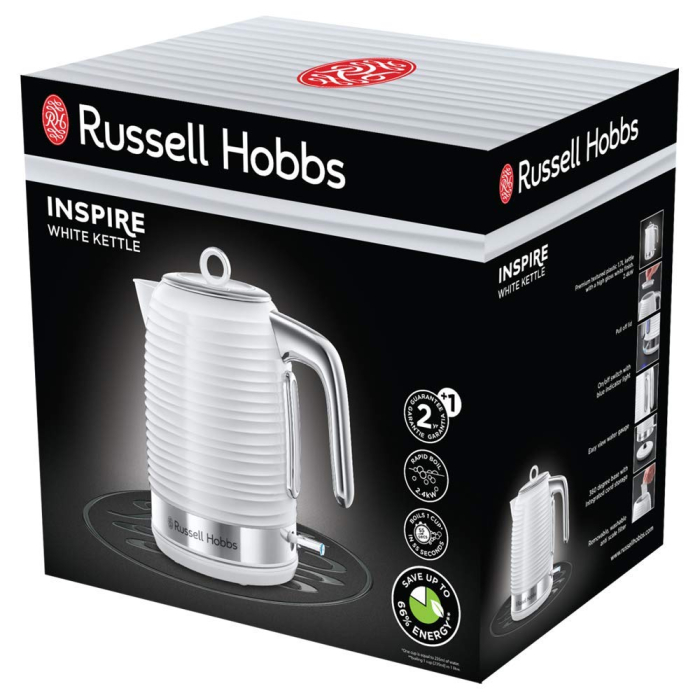 Fierbator Russell Hobbs Inspire, 1.7L, 2400W, filtru calcar detasabil, baza 360°, indicator nivel apa, alb [6]