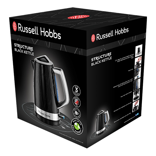 Fierbator Russell Hobbs Structure, 1.7L, 2400W, design geometric, filtru calcar, indicator nivel apa, negru [2]
