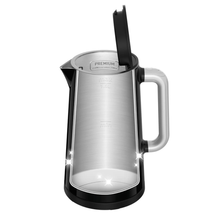 Fierbator Tefal Smart'n Light KO851830, 1800W, ecran digital, capacitate 1.7L, 5 trepte temperatura, baza rotativa, interior inox, negru [3]