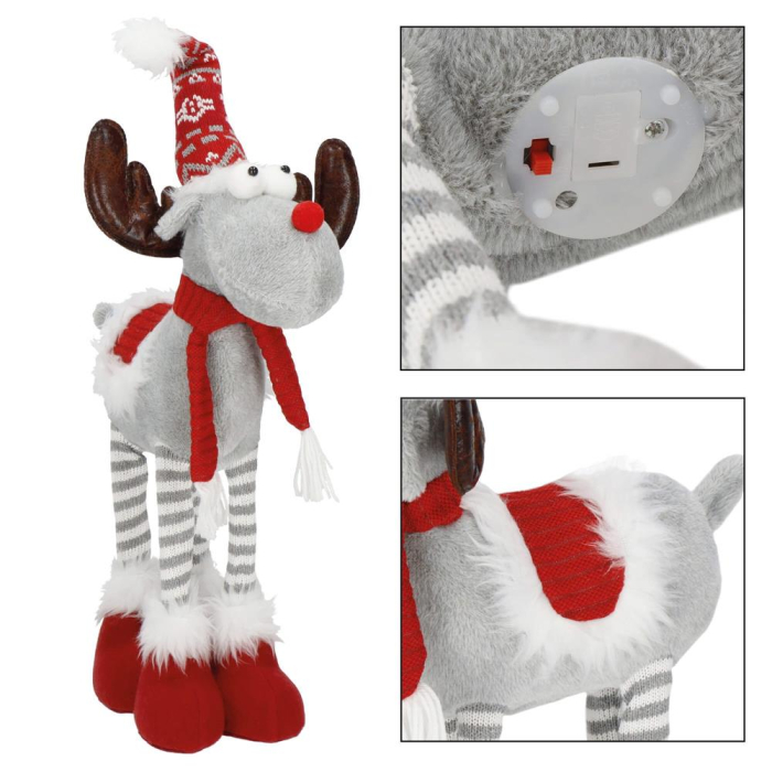 Figurina Craciun, Ren, picioare telescopice, iluminare LED, 61cm [8]