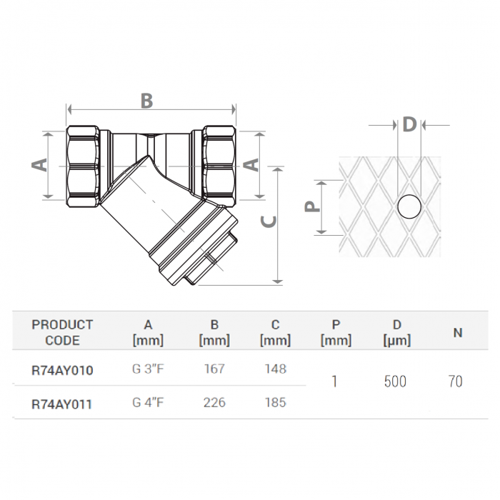 Filtru Y Giacomini R74AY010, filet interior G 3", alama, inspectabil, 16 bar, 500 microni, pentru sisteme HVAC [2]
