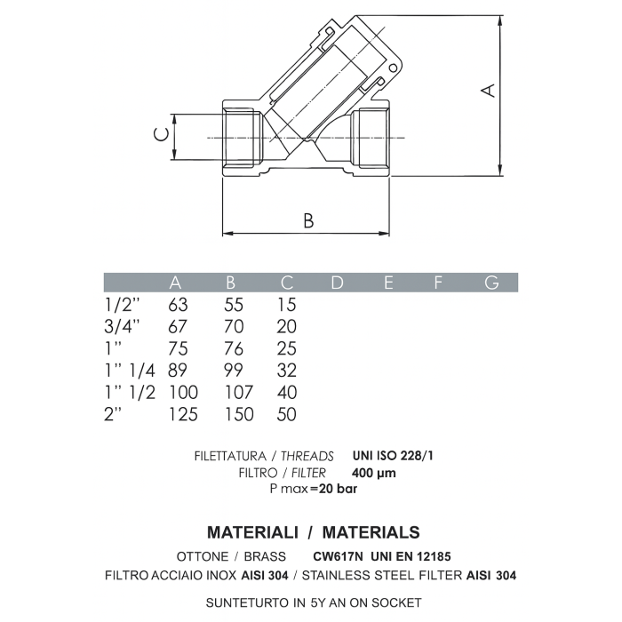 Filtru "Y" Remer Rubinetterie Minutery 389112, 1" 1/2, filet interior, sita 400 microni, 20 bari, alama [2]