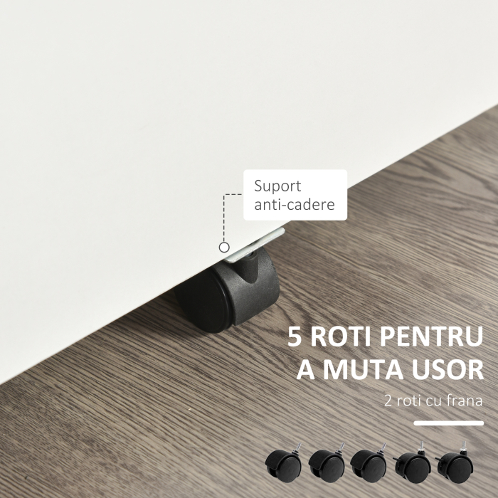  Fiset Birou cu 2 Sertare cu 5 Roti, Dulapior de Birou din PAL cu Incuietoare, 40x49x58 cm, culoare Lemn [7]