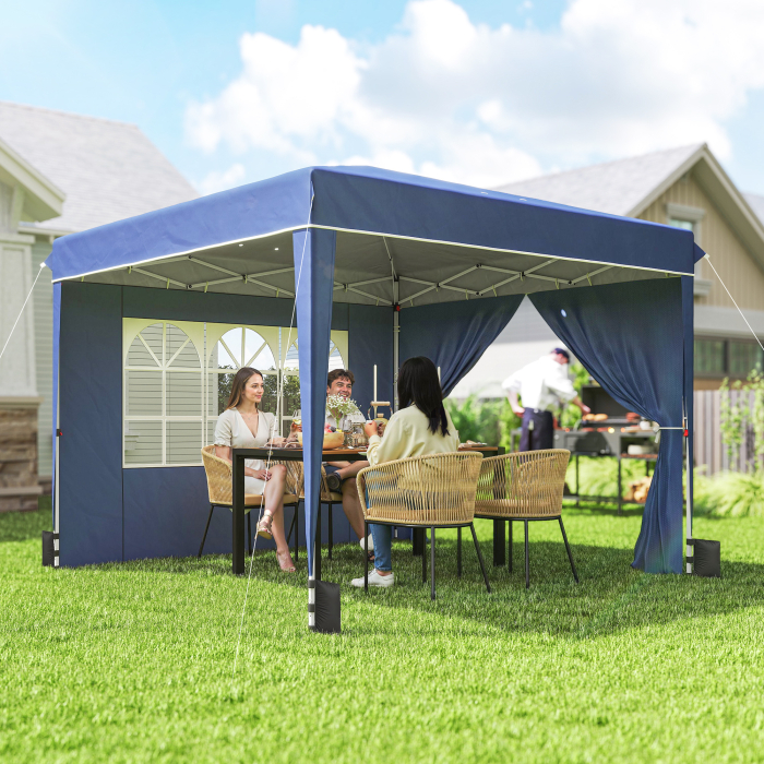  Foisor 3x3 m Pliabil Pop Up cu inaltime Reglabila, Foisor de Gradina cu Pereti Laterali, Saci de Nisip, Geanta de Transport, UV50+, pentru Exterior, Camping, Petreceri, Albastru inchis [2]