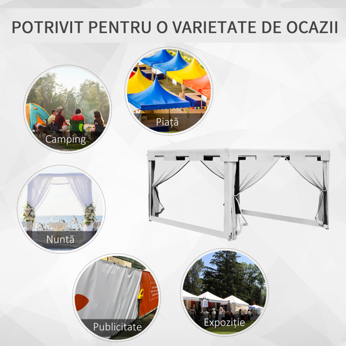  Foisor 4x3 m cu Plasa de Tantari si 2 Intrari, Foisor de Gradina din Metal si PE, Alb si Negru [7]