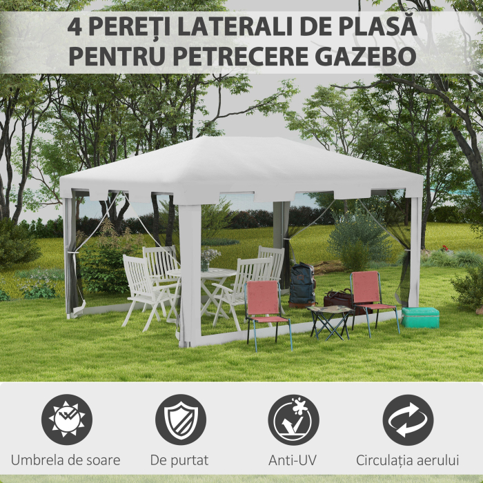  Foisor 4x3 m cu Plasa de Tantari si 2 Intrari, Foisor de Gradina din Metal si PE, Alb si Negru [4]